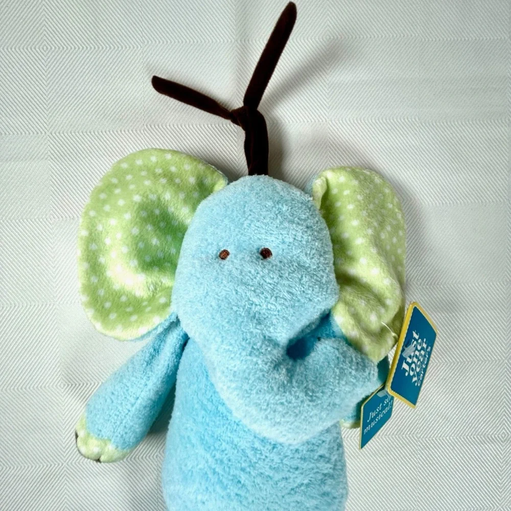 CARTERS Just One Year Musical Pull Blue Elephant White Dots Nursery Plush NEW